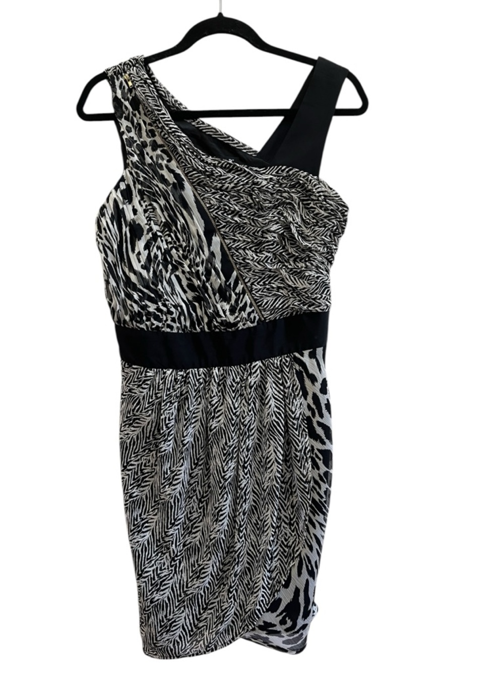 Allen B Asymmetrical Animal Print Dress Ruched Bodycon Size 8